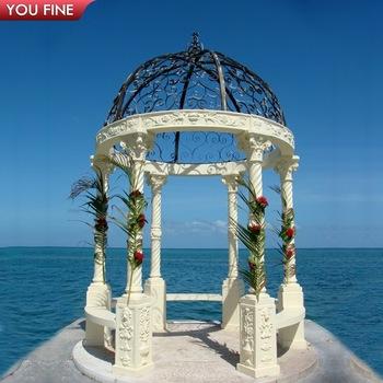 China Modern Garden Natural Stone Hand Carved Outdoor White Marble Gazebo For Wedding for sale