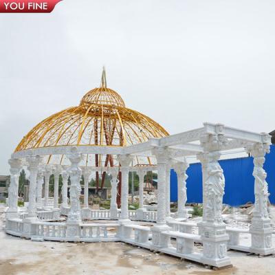 China Outdoor IRON garden decoration hand carved large natural stone pavilion marble gazebo for sale for sale