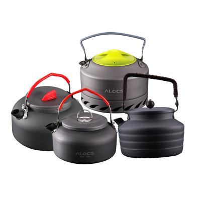 China ALOCS Sustainable Portable Lightweight Aluminum Gear Camping Outdoor Rising Kettle With Silicon Handle for sale