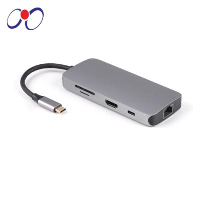 China 2021 New Product Data transmission+charging 7in1 USB C to HD-MI RJ45 USB3.0 SD TF Card Reader Hub High Speed ​​Portable Converter for sale