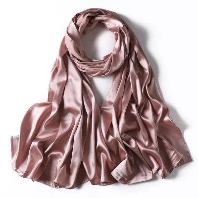 China Satin Manufacturing Hign End Hijab Solid Color Satin Pearlized Long Scarf For Women for sale