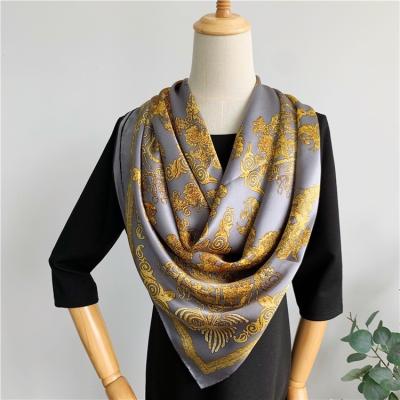 China Luxury Elegant/Fashion Elegant Silver Ladies Gray Horse Printed Silk Mulberry Scarf Luxury Shawl for sale