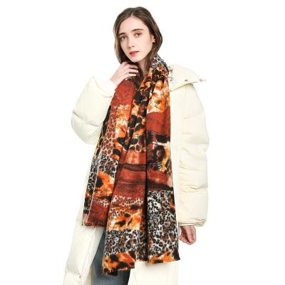 China Fashion Soft Warm Cashmere Shawl Leopard Printing Thick Outdoor Scarf Shawl For Women for sale