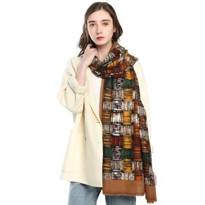 China 2021 Fashion Manufacturing Autumn And Winter Fashion Cashmere Colorful Shawl Scarf Plaid Printing Soft Scarf for sale