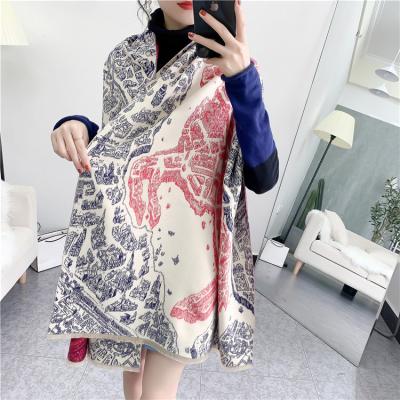 China Fashion Women's Casual Winter Cashmere Scarf Black Pink Horse Cashmere Scarf Shawl for sale