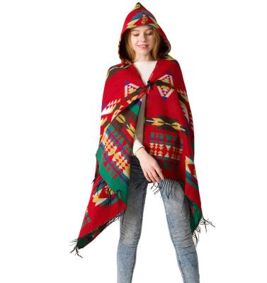 China New Fashion Style Horn Button Bohemian Shawl Hooded Covering Poncho for sale