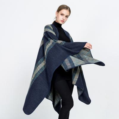 China Fashion Manufacturing Colorblock Stripe Pattern Large Poncho Shawl Basic Winter for sale