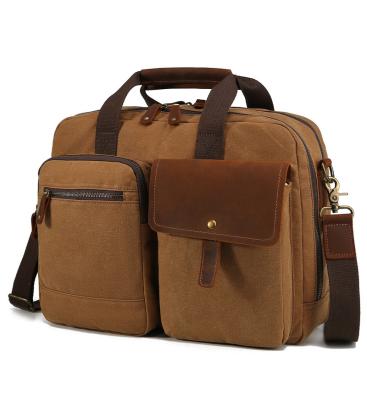 China Genuine Leather Waxed Vintage Canvas Briefcase Canvas Messenger Bag For Men for sale