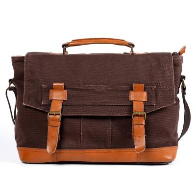 China Custom 2022 Design Cotton Canvas Business Shoulder Bags Vintage Leather Document Messenger Bag For Men for sale