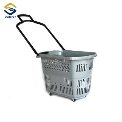 China Portable Plastic Shopping Basket Retail Shopping Baskets With Wheel for sale