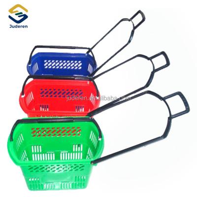 China MOQ 10 Colors Supermarket Portable Carry Basket Hand Baskets Store Customized Plastic Shopping Basket for sale