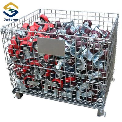 China Logistics Transport Warehouse Roll Container Wire Mesh Forklift Folding Storage Pallet Cage With Wheels for sale