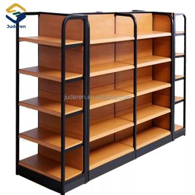 China Multi-Layer Warm Wooden Shelves Wall Supermarket Display Shop Corrosion Protection Sale Wood Shelf For Display for sale