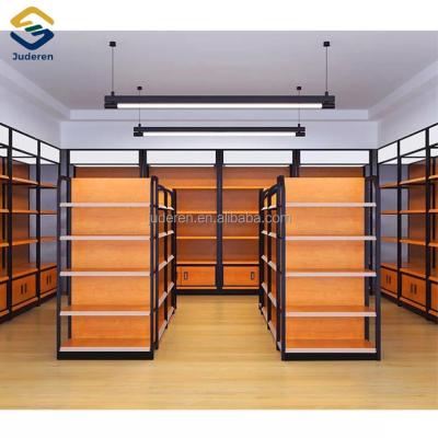 China Corrosion Protection Supermarket Shelves Steel Wood Shelves Retail Display Gondola Shelving/Rack For Store for sale