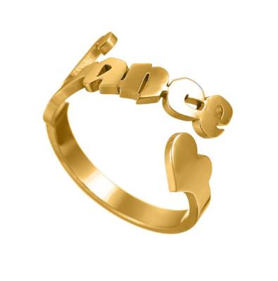 China Customizing Custom Personalize Name18K Gold Plated Stainless Steel DIY Letter Ring for sale