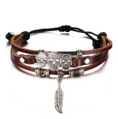 China Men's Vintage Woven Metal Multilayer Leather Bengle Jewelry Personality Diy Others Bracelets Bangles for sale