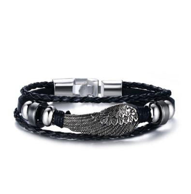 China Others 2021 Ally Stone Black Angel Wing Rope Bracelet Men Woven Rope Male Leather Bracelets for sale