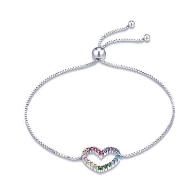 China Other Charm 925 Sterling Silver Bracelets Jewelry Rainbow Zircon Heart Bangles for sale