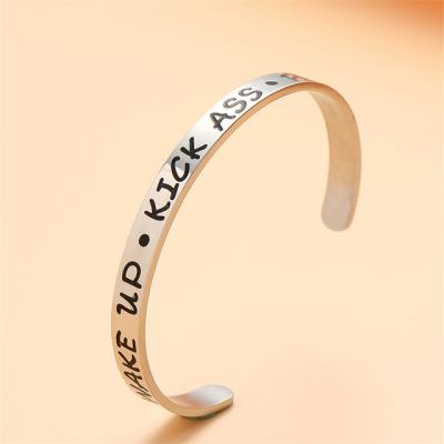 China Other Custom Stainless Steel C Shaped Bangle Cuff Bangle Personalized Gift Engraved Bangle for sale