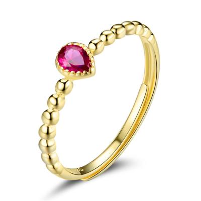 China Other Special Design Gold Plated 925 Sterling Silver Heart Shape Red Zircon Adjustable Rings for sale