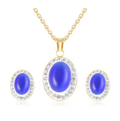 China 2021 Vintage Wholesale Hot Selling Crystal Pendant Wedding Titanium Stainless Women Jewelry Sets Blue Necklace for sale