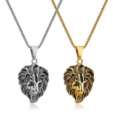 China 2021 Vintage Fashion Jewelry Vintage Style Aninal Head Men Lion Design Men Pendant Stainless Steel Necklace for sale