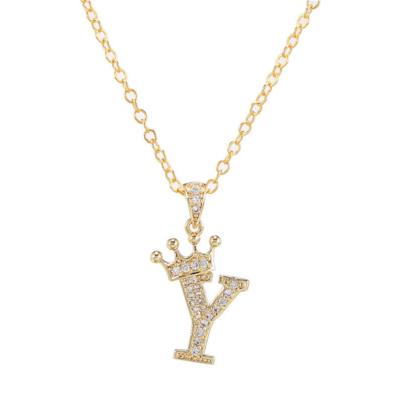 China Fashion Simple Punk Crystal Crown Letter Y Women Pendant Necklaces for sale