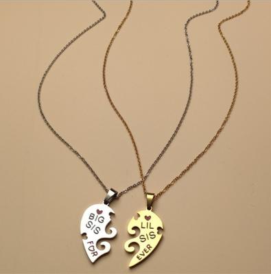 China Other Fashionable Sisters Boudoir Heart Pendant DIY Puzzle Engraving Stainless Steel Necklaces for sale