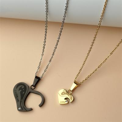 China Other Trendy Fashion Couples Pendant Heart Puzzle DIY Engraving Stainless Steel Necklaces for sale