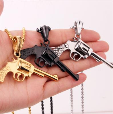 China Other Custom Hip Hop Stainless Steel Punk Style Mens Gun Style Jewelry Pendants Necklaces for sale