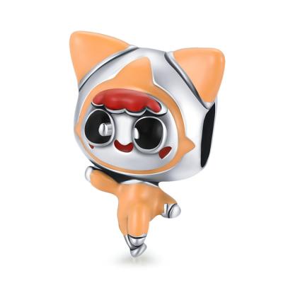 China Hiphop 925 Sterling Silver Beads Space Cat Orange Doll Dripping DIY Cartoon Charm Accessories for sale