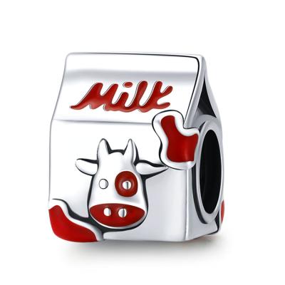 China Hiphop 925 Sterling Silver Bead Mini Milk Cardboard DIY Accessories Creative Drip Silver Charm for sale