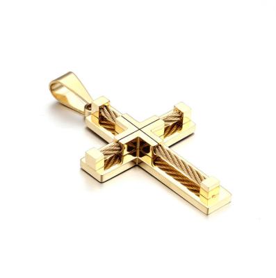 China Jewelry cross pendant bar neckalce 4Colors 316L stainless steel gold plated wire penant for men for sale