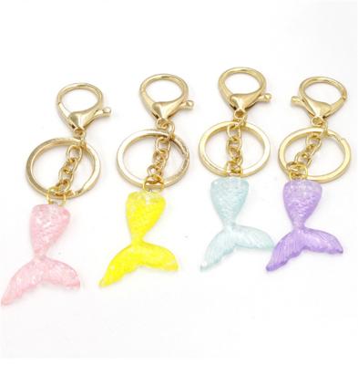 China Fashionable Glitter Resin Fish Scale Mermaid Tail Key Chain Stainless Steel Key Chain For Bags, Car Key, Phone for sale