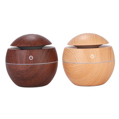 China Car Mini Ultrasonic USB 130ML Portable Wood Grain Humidifier with Led Light for sale