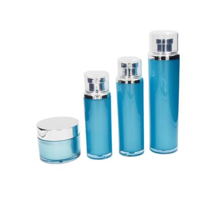 China Personal care fancy design blue jar and bottle lotion creams set for body and face for sale