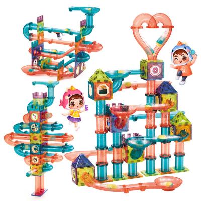 China Creative Educational 185pcs Children's DIY Magnetic Building Blocks Set 3D Rolling Ball Magnet Track Building Blocks for sale