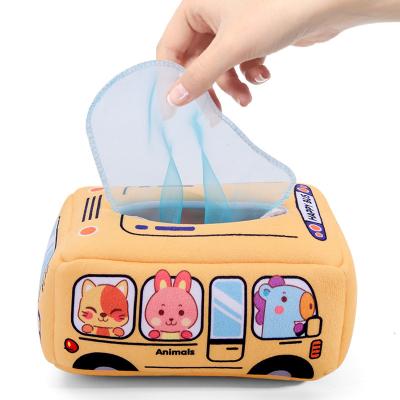 China New Baby Fold Paper Towel Box Baby Plush Paper Towel Box Cognitive Early Education Ring Paper Toy for sale