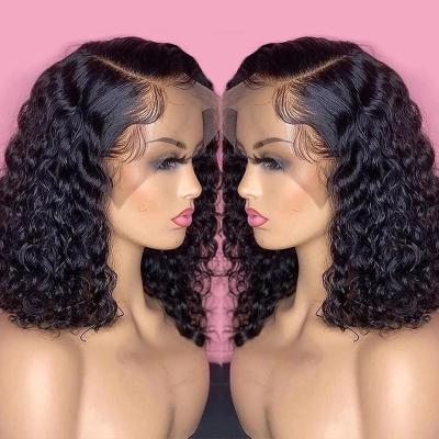 China Hot Selling Wholesale 100% Virgin Water Wave Hair 4*4 Lace Up Bob Wigs Short Inches For Black Women for sale