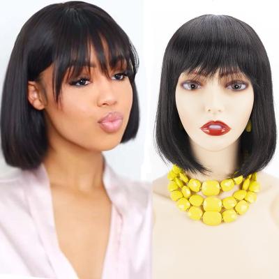 China Other Wholesale 100% Virgin Hair Bob Bang Wigs 10A Grade 210% Density For Black Woman for sale