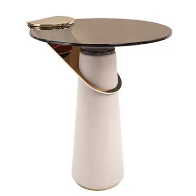 China Cheap Modern Convertible Glass PU Cover Gold Metal Console Side End Table for sale