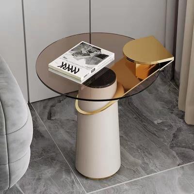 China Beautiful Modern US Glass PU Cover Gold Metal Console Convertible Side End Table for sale