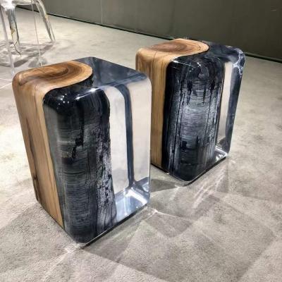 China Modern Luxury Villa Living Room Wooden Art Stool Transparent Clear Resin for sale