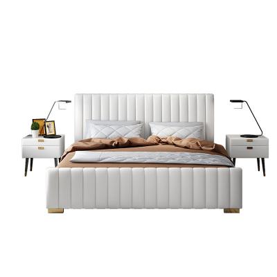 China Wholesale Home Furniture Storage White Fabric Upholstered Solid Wood Bedroom Queen Size Leather Bed for sale