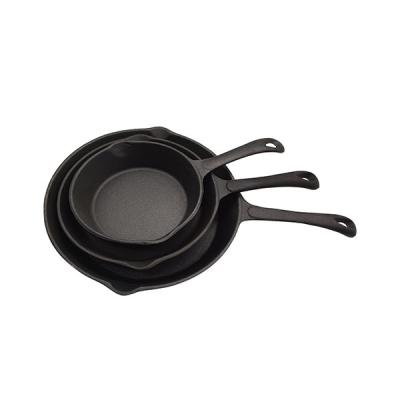 China Sustainable 3 Pcs Pre-Seasoned Cast Iron Frying Pan Skillet Kitchen Cooking Set Frying Pan Nonstick Set for sale