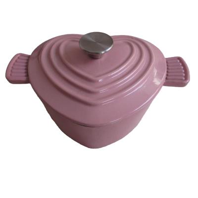 China Sustainable Custom Logo Pink Heart Shape Dutch Oven Cast Iron Enamel Pots Casserole Dish for sale