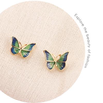 China Hot Selling Colorful Butterfly Stud Earrings Small Retro Butterfly Small Jewelry Stud Earrings Cute Simple Manufacturers for sale