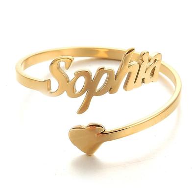 China Personality CLASSIC Custom Adjustable Letter Name Ring Stainless Steel Wedding Women Heart Shaped Rings for sale