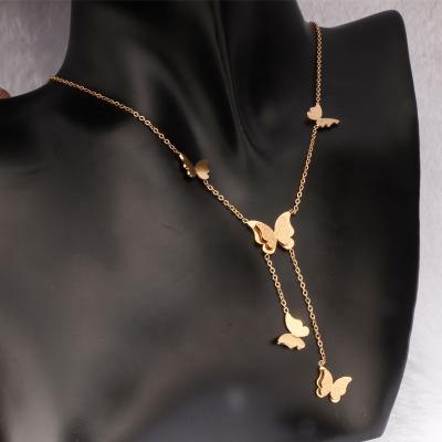 China CLASSIC Luxury Gold Plated Butterfly Fashion Frosted Pendant Snake Light Stainless Steel Real Bone Chains Titanium Steel Tassel Ite for sale