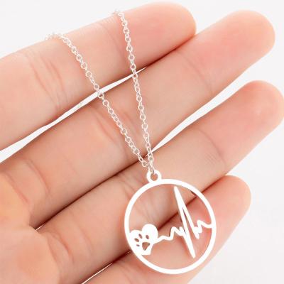 China Vintage Factory Supply Round Electrocardiogram Hollow Clavicle Chain Geometric Stainless Steel Bear Paw Sweater Chain Jewelry W for sale